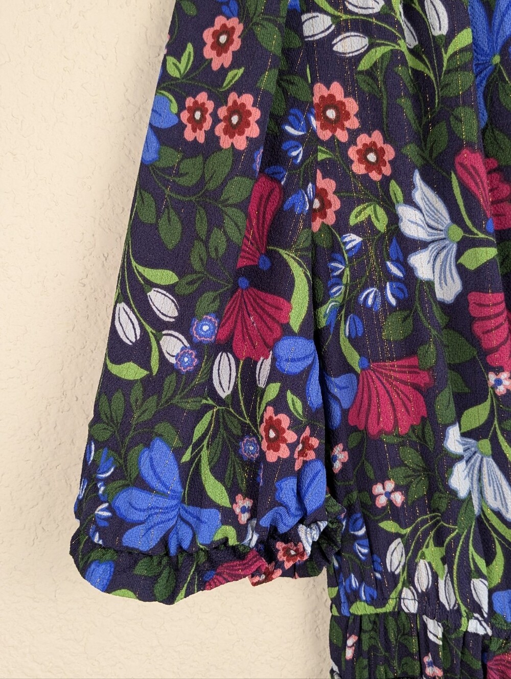 Draper James XS Midi Dress Navy Pink Floral Metallic Lined Like New Garden Chic - Picture 4 of 9